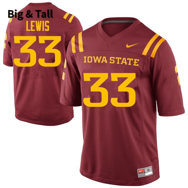 Iowa State Cyclones Men's #33 Braxton Lewis Nike NCAA Authentic Cardinal Big & Tall College Stitched Football Jersey HO42V76XC